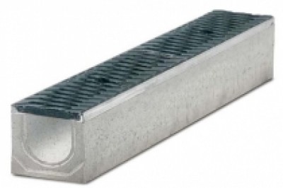 Водоотводные бетонные лотки серии MAXI с внутренним сечением 100 мм с чугунной решеткой кл.Е