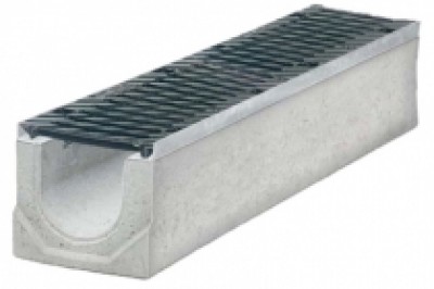 Водоотводные бетонные лотки серии MAXI с внутренним сечением 150 мм с чугунной решеткой кл.Е