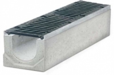Водоотводные бетонные лотки серии MAXI с внутренним сечением 200 мм с чугунной решеткой кл.Е